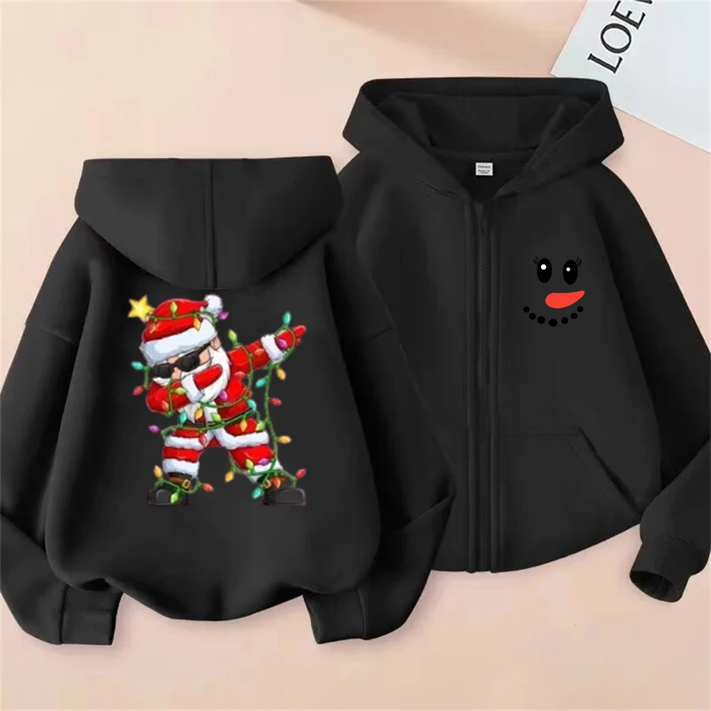 Santa Claus Children's Hoodie Zipper Girls' Boy cardigan Coat Sweatshirt Kids Clothing Age 3-12 Toddler Top Christmas Gift