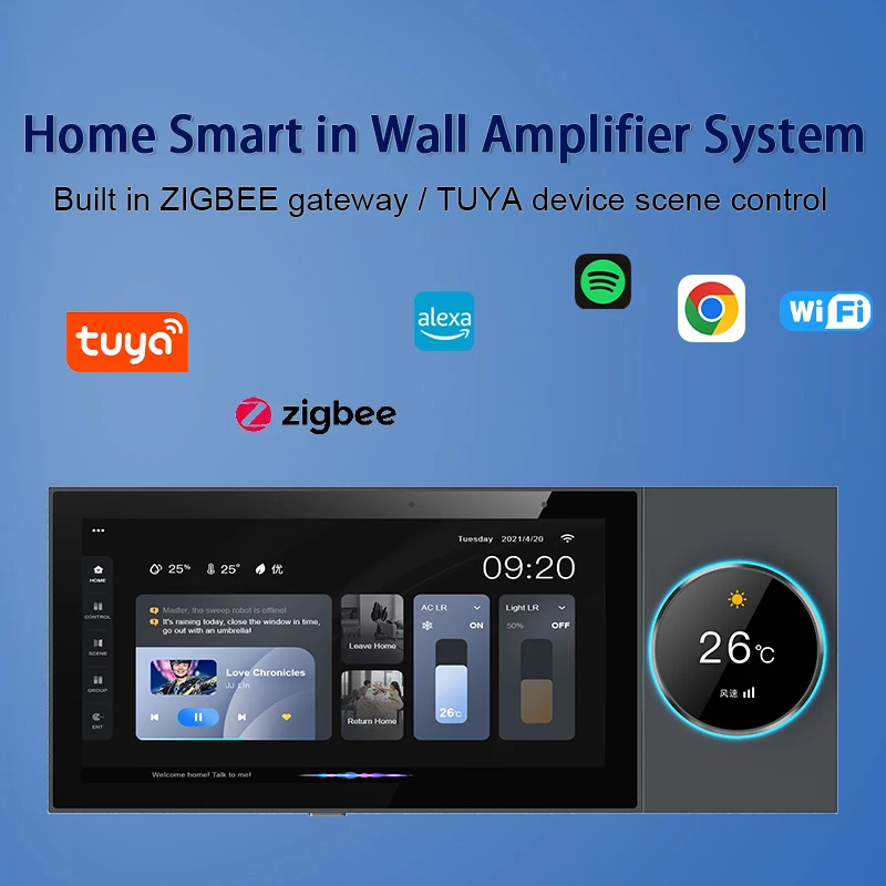 TUYA – dispositif intelligent à écran central, panneau de contrôle de scène, amplificateur mural Audio domestique, Bluetooth intégré, WIFI, système Android ZIGEBEE