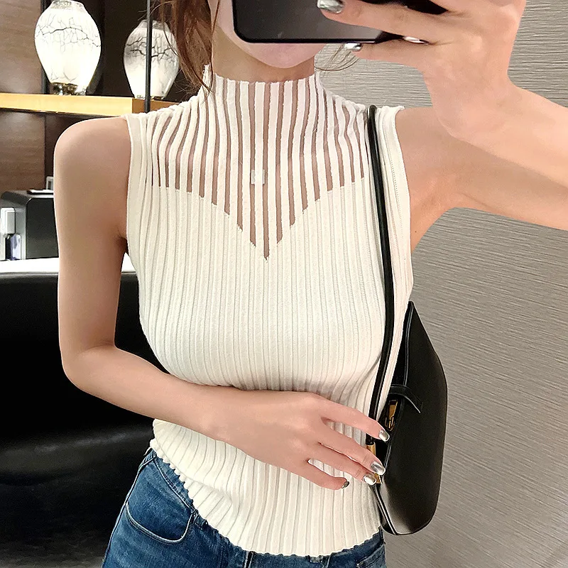 Hollow Out Knitted Tank Top Women Y2k Clothes Summer Sleeveless White Black Korean Fashion Club Outfit Vest Tops Woman 2024 New