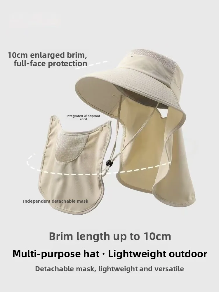 Women's Summer UV Protection Sun Hat Wide Brim Integrated Face Covering Tea Picking Cap Adjustable round Top Polyester