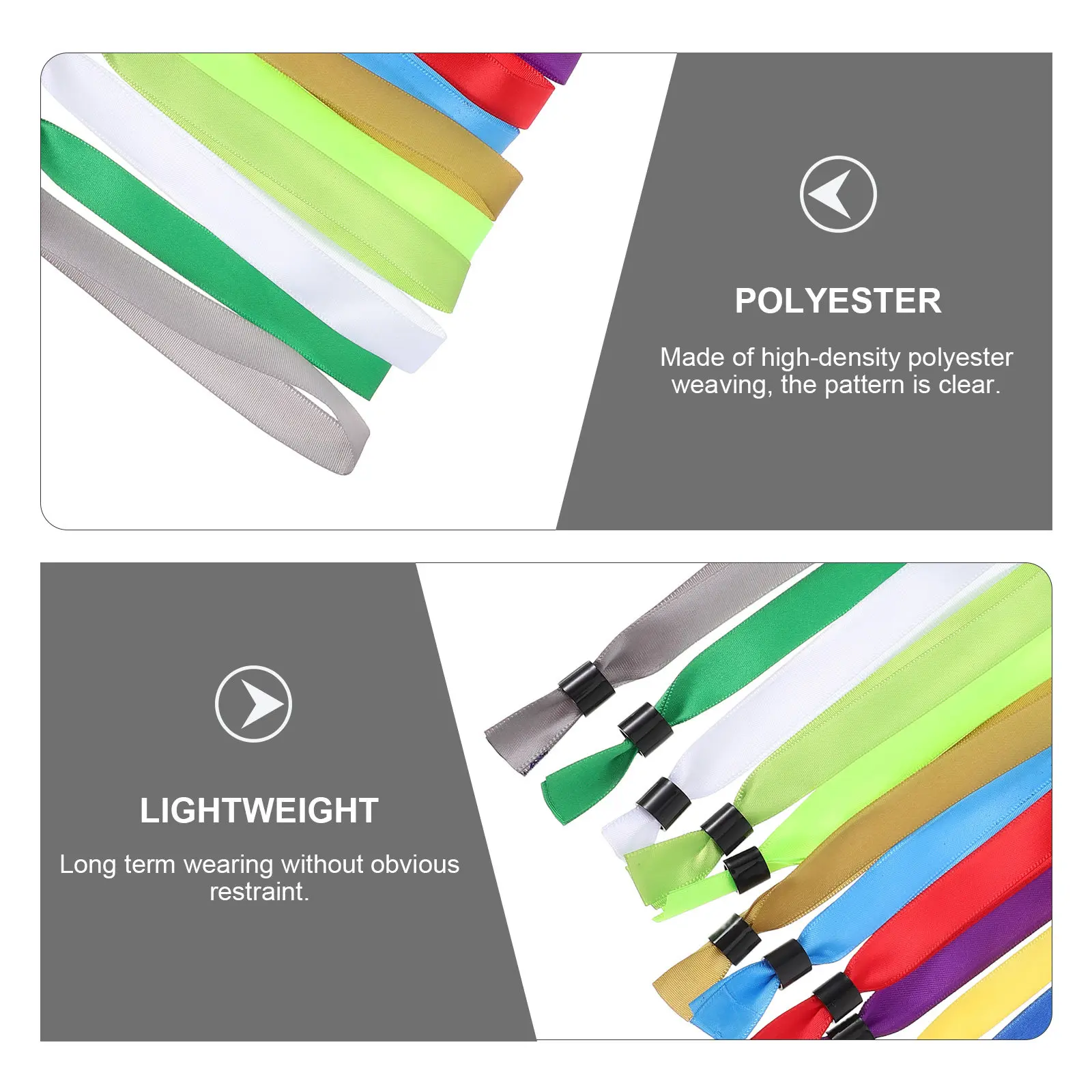 100Pcs Colored Polyester Event Wristband Adjustable Cloth Fabric Bracelet for Concert Festival Camp Club Party Admission Vip