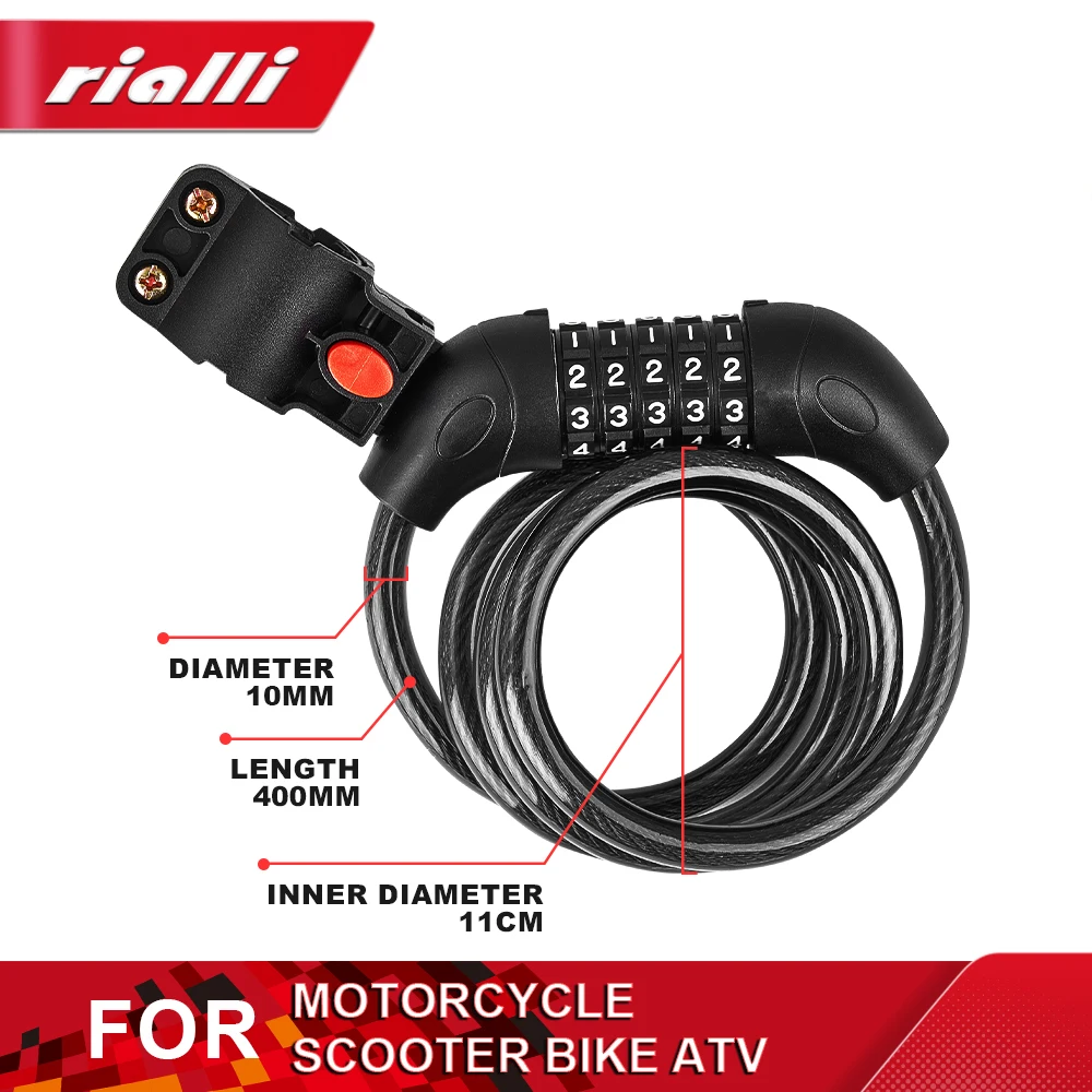 Motorcycle Bike Cable Lock Anti-Theft Locks Cable 5 Digit Coiled Secure Resettable Combination Bike Lock With Mounting Bracket