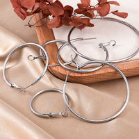 2pcs Stainless Steel 30/40/50/60/70mm Round Big Circle Hoop Earring Steel Color Gold Color Component for DIY Jewelry Accessories