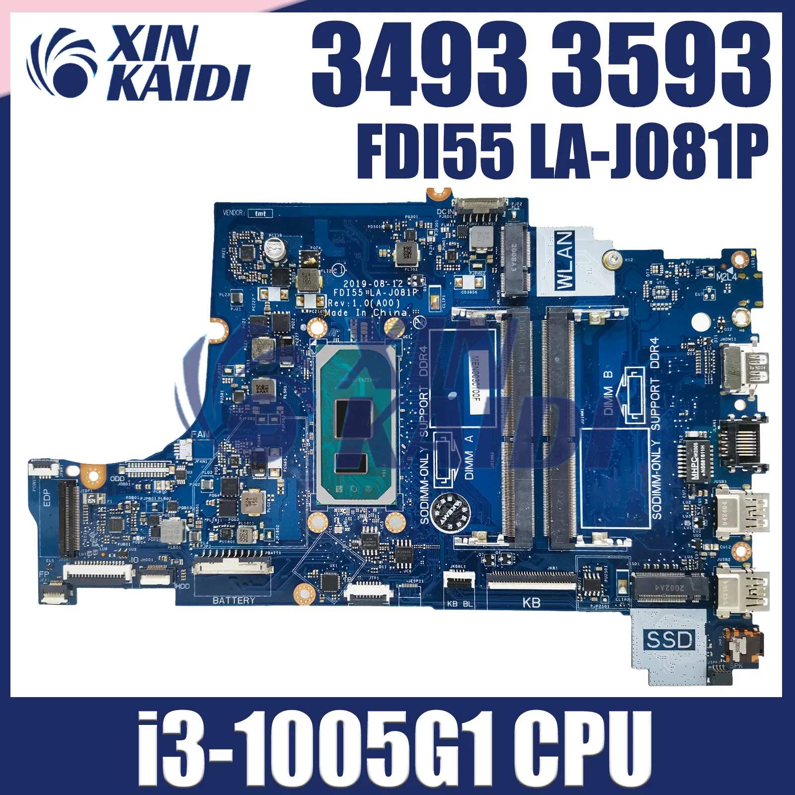 

FDI55 LA-J081P For Dell 3493 3593 559 5770 Notebook Mainboard i3-1005G1 i5 i7-1065G7 CPU 052X6W 004C38 Laptop Motherboard