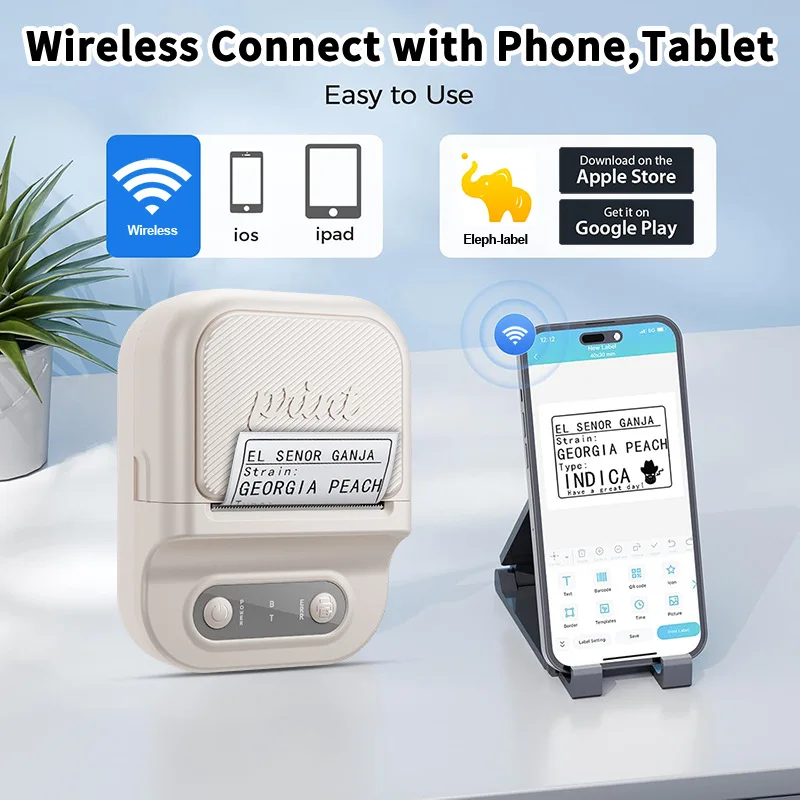 

Wireless Bluetooth1D Barcode QR Code Thermal Label Printer Portable Photo Ink-free Printer