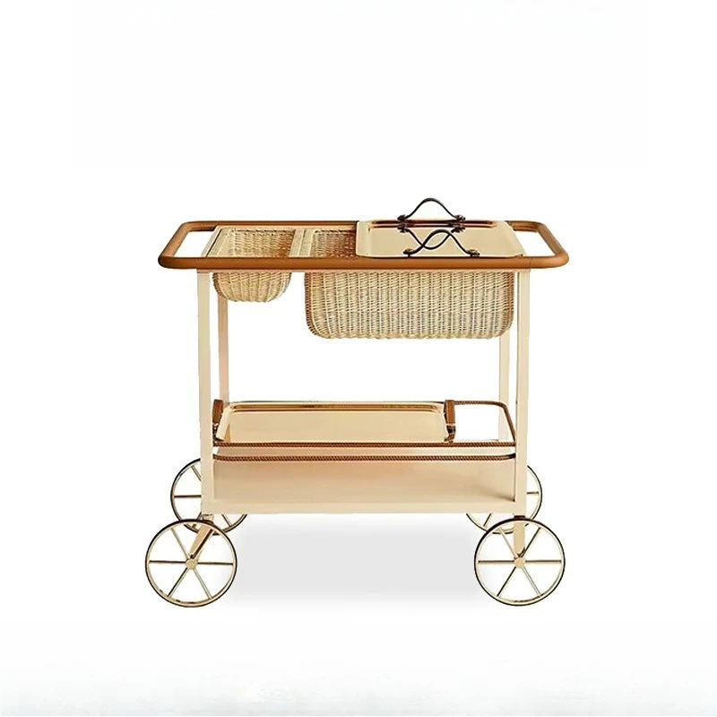 

Creative solid wood high-end trolley dining cart, villa home living room designer movable cart