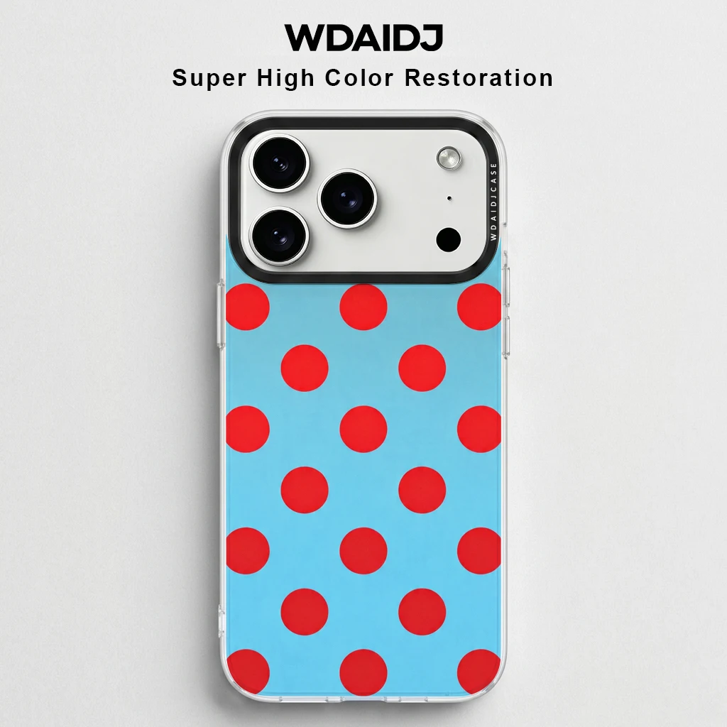

Red Polka Dot Print Clear Phone Case for iPhone 13 14 15 16 17 Cute Pattern Anti-Yellow Shockproof Cover