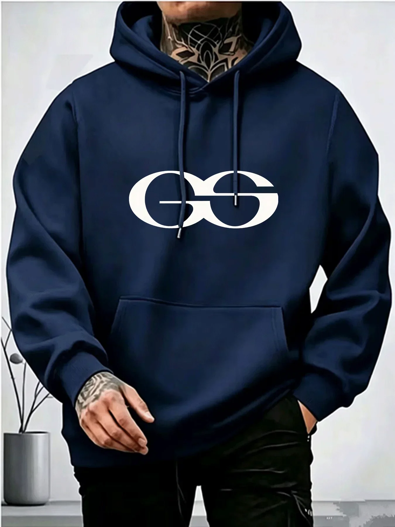 Men's Hooded Sweatshirt for Autumn and Winter, Simple and Stylish Letter Print Pullover, Loose-Fitting Sports Top, Hip-Hop Style
