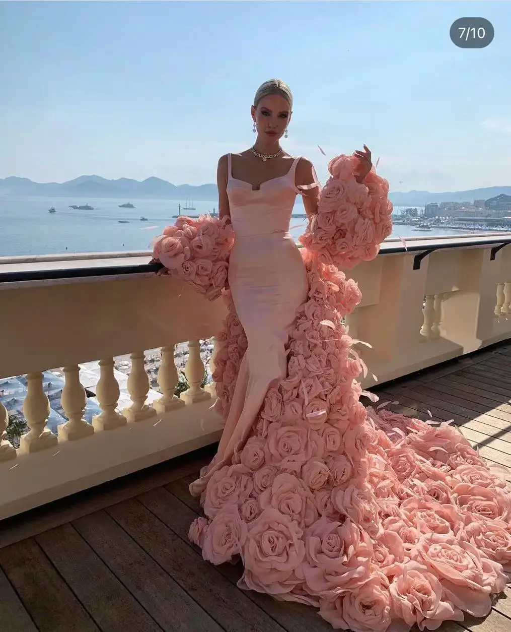 New Arrival Pink Stain Mermaid with Long Flowers Cape فساتين السهرة vestidos de fiesta فساتين سهره evening dresses