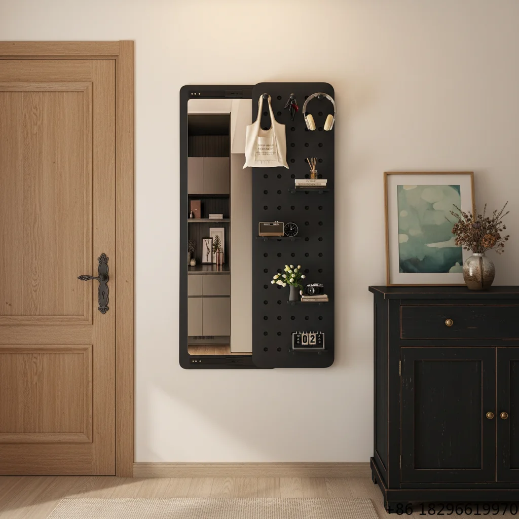 

Space Saving Sliding Closet Mirror Full Length Wooden Cabinet Wall Mounted Entrance Mirror Art Decor Panels For Home