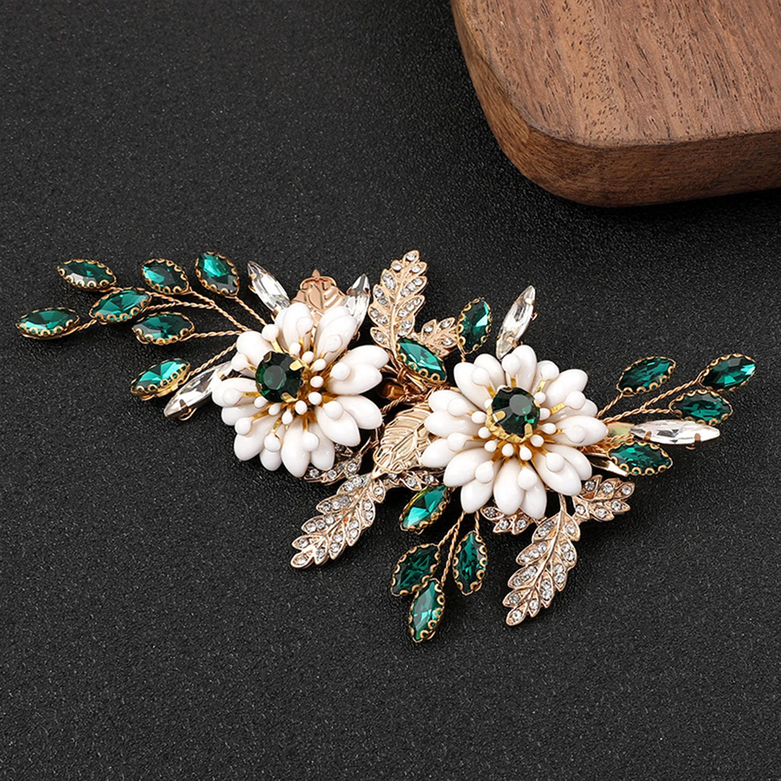 Flower Leaf Shape Duckbill Side Clips Rhinestones Setting Hair Weaving Jewelry for Thick Curly Hair Styling Decorative