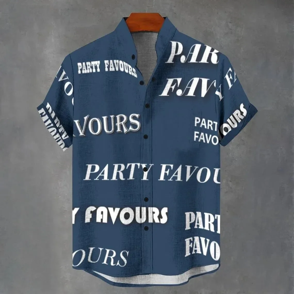 Men's Simple Retro Letter 6-color Natural 3D Printed Shirt Short-sleeved Lapel Light and Breathable Business Casual Party Outer