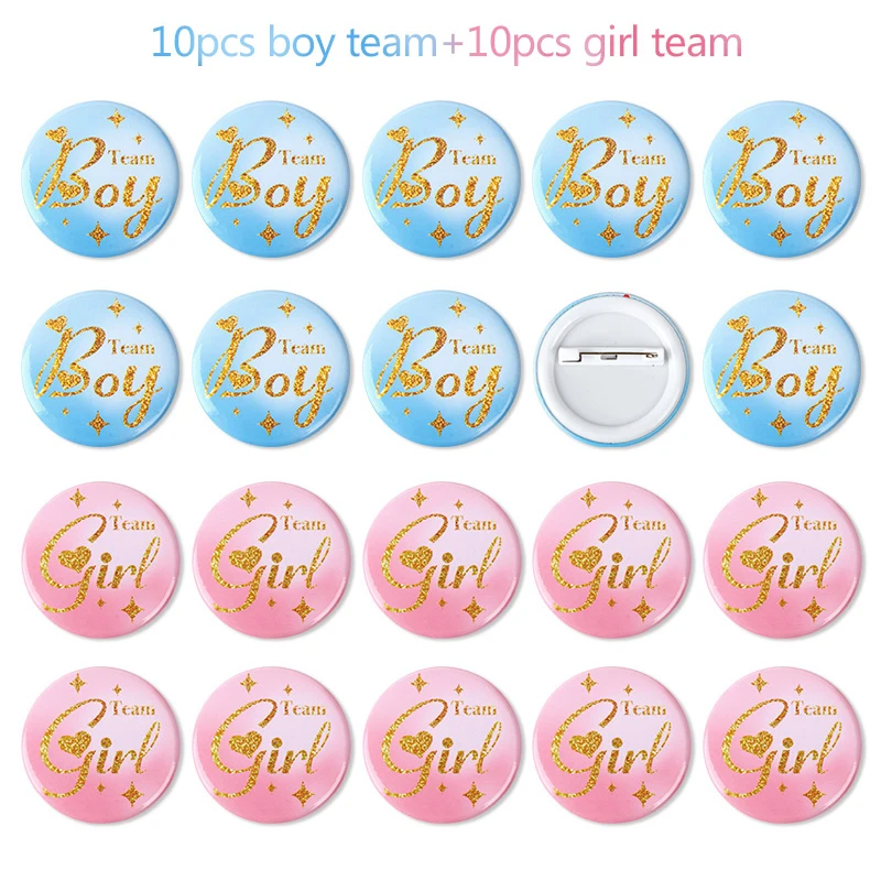 

20pcs Gender Reveal Badges Team Boy Girl Button Pins Gender Reveal Party Supplies Game Props Guests Gift Baby Shower Decoration