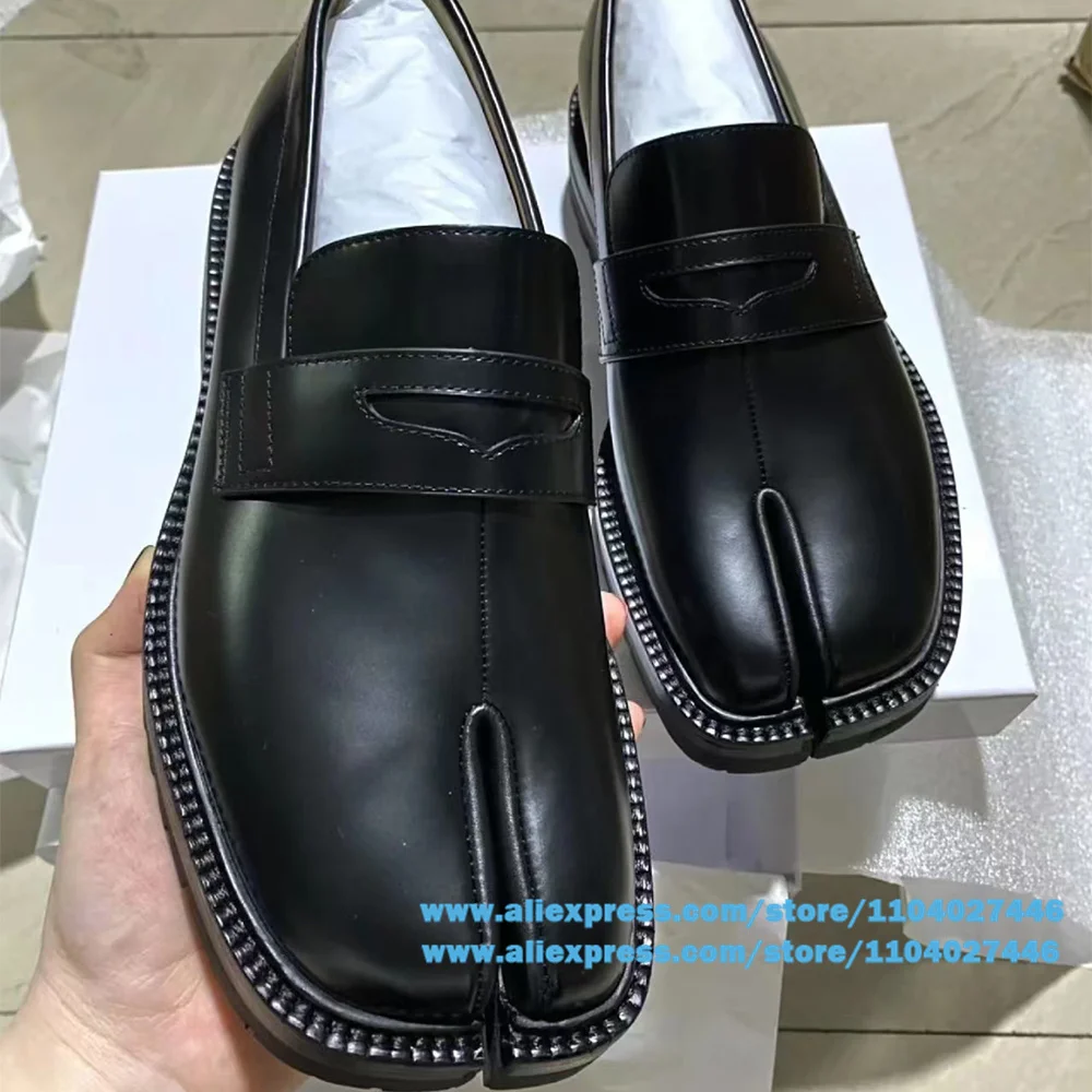 Tabi Shoes Split Toe Loafers Single Shoes Black Soft Leather Thick-Soled Brand Luxury Men Shoes Trendy Handmade Shoe Men's Shoes