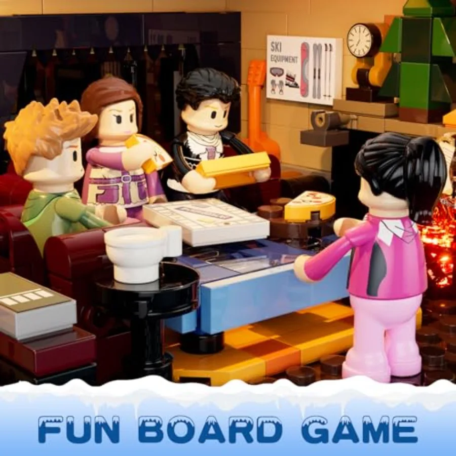 Christmas Ski-Cabin Lighting Building-Bricks-Set - Retro Christmas Winter Snow House Collection LED Light Building Construction