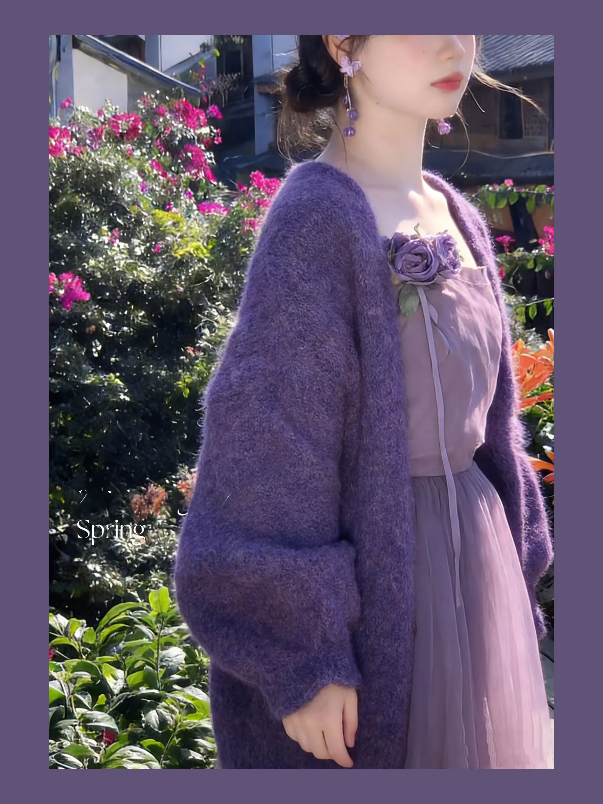 

Rongs Original Handmade Long Sve Sweater Coat Vintage Sle Base Layer Floral Set Polyester Fiber V-Ne Button Closure