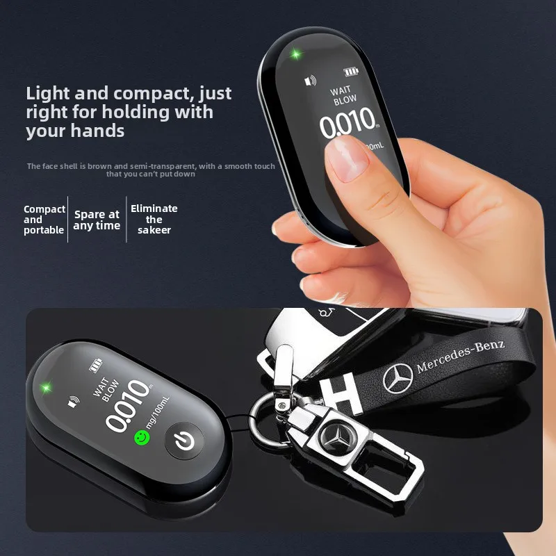 Mini Portable Electronic High-Precision Alcohol Tester Keychain Design: Compact After-Drinking Safety Breathalyzer for Testing.
