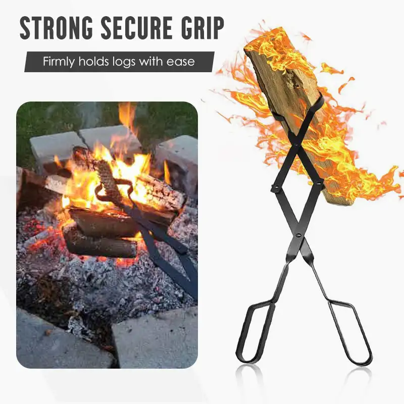 

Fire Tong Charcoal Clip Metal Foldable Firewood Tongs Heat-resistant Carbon Picking Clip Outdoor Picnic Fireplace Clamp