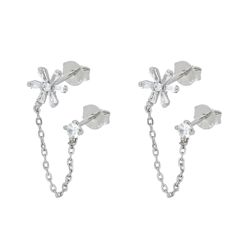Women's 925 Silver Crystal Chain Tassel Dangle Earrings