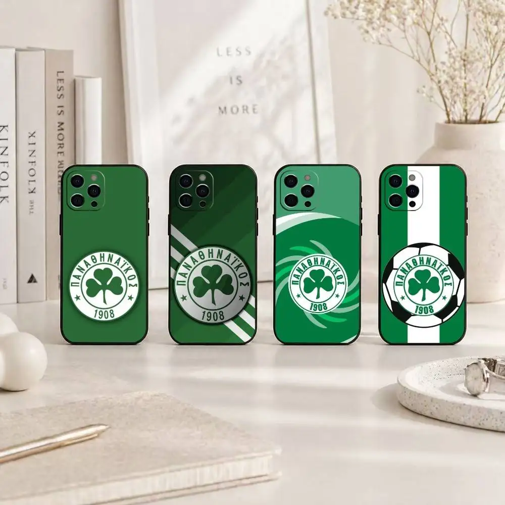 Funda para Teléfono del Club de Fútbol P-Panathinaikos para iPhone 17, 16, 15, 14, 13, 12, 11 Plus, Pro Max, Otros, Cubierta Negra Suave