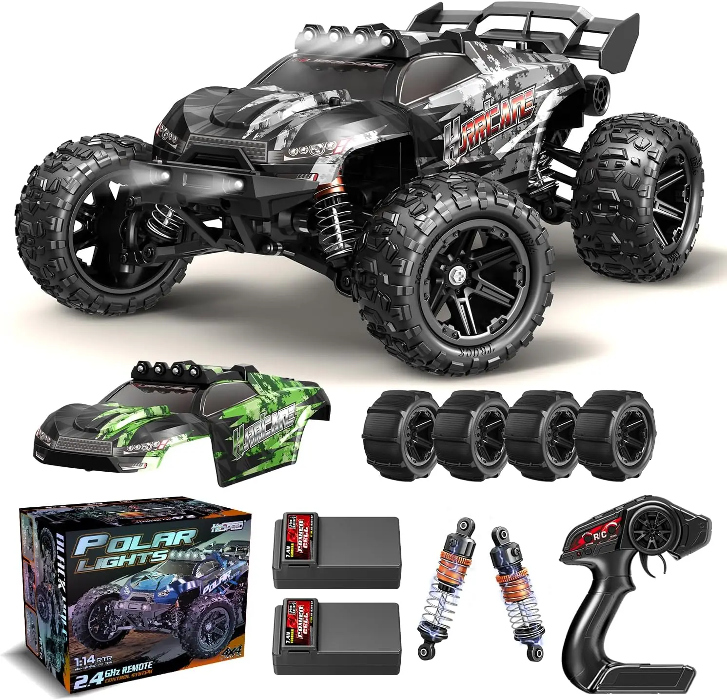 

1:14 Scale All Terrain 4WD RC Truck, 40+ KPH Fast, Waterproof Remote Control Car with 2 Batteries for Adults & Kids