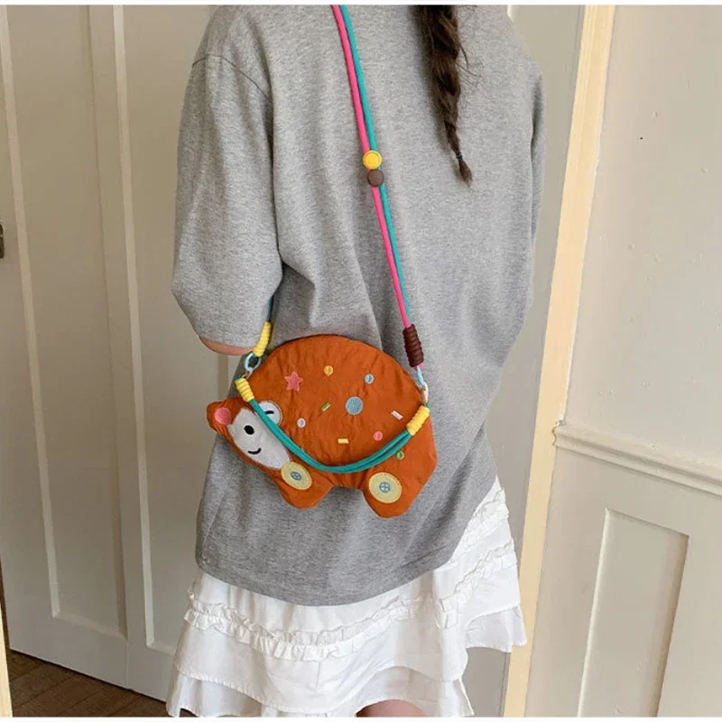 Niedliche Cartoon-Tier-Stickerei Umhängetasche, Bunte Mini-Geldbörse, Leichte Nylon-Kinder-Handytasche, Damen-Schultertasche – Detail 15