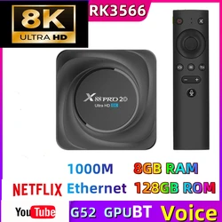 Smart tv box x88 pro 20, android 11, rockchip rk3566, 8 vai, 64 vai, 128 vai, 1000m, dual-ba, 2.4/5g, wi-fi, bt 4.2, 8k, media player