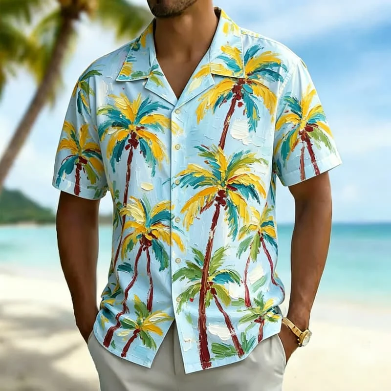 Men's oil painting tropical style printed Hawaiian shirt, suitable for summer activities, leisure travel, and weekend gatherings
