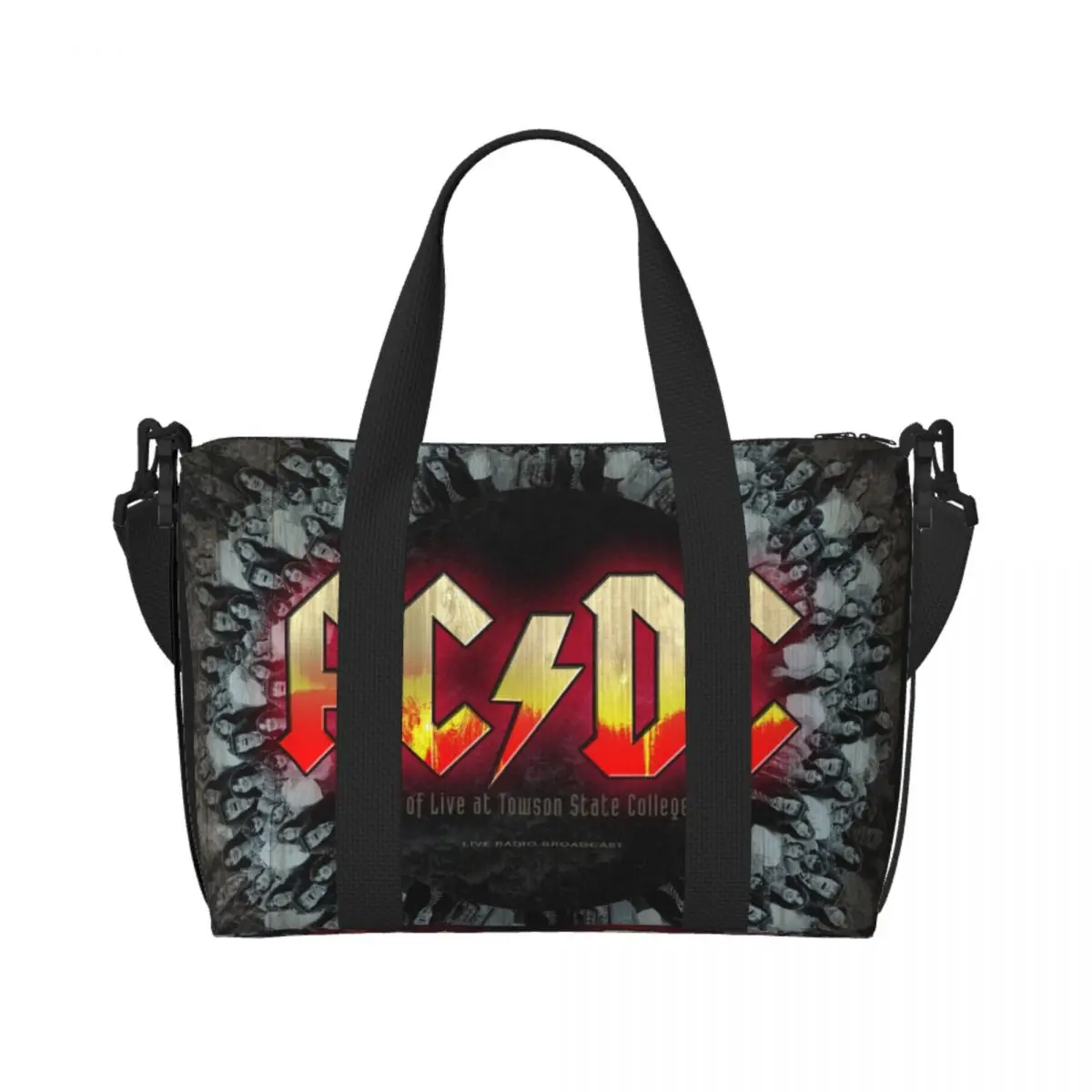 

Custom Vintage Rock AC DC Tote Bag for Women Big Capacity Heavy Metal Music Band Beach Gym Travel Bags