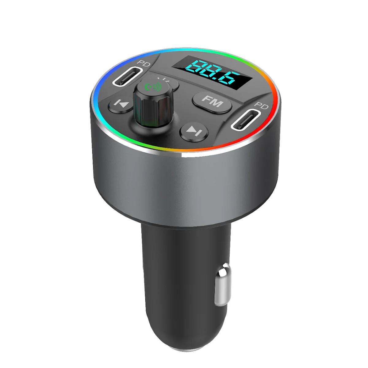 

T69 bluetooth V5.0 FM Transmitter Dual 20W PD Car Charger 9 Colors Backlit Light Digital Display Hands-free Calls Voice Control