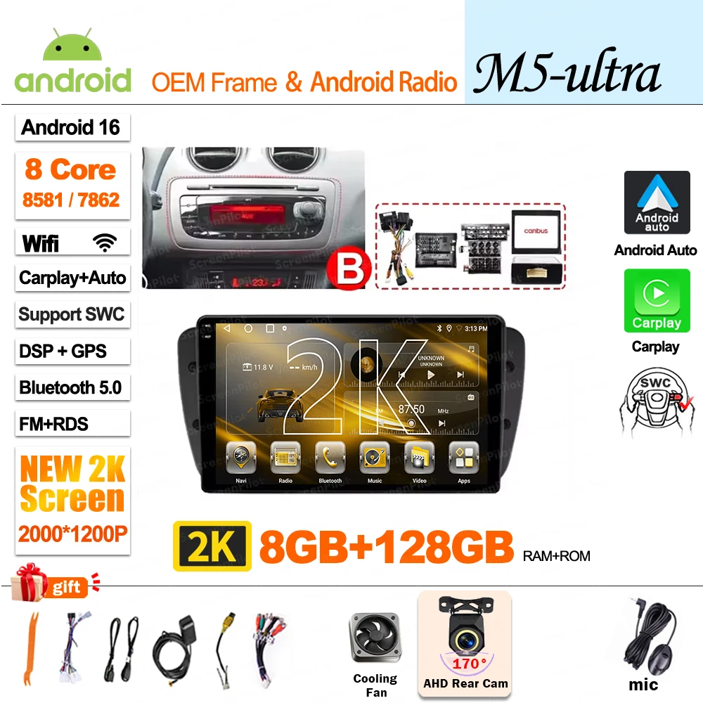 Android 16 For SEAT Ibiza 6J IV 4 2008 - 2015 Multimedia Video Player Car Radio Player Auto Stereo CarPlay Mirror Link DVD QLED image 3