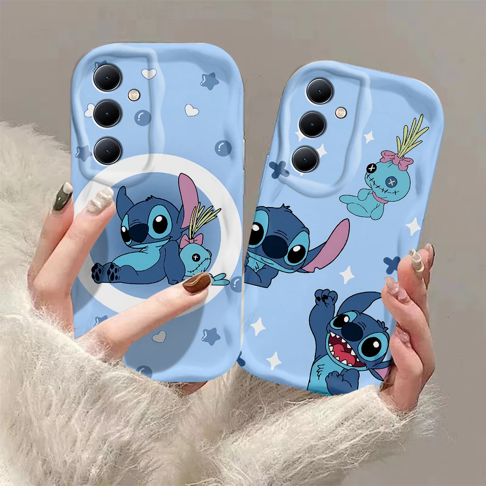 Cute Blue Star Stitch 3D Wave Phone Case For OPPO Reno 11 F 8 T 7 Z 6 5 4 Pro F23 F11 F9 4G 5G Soft Silicone Back Cover