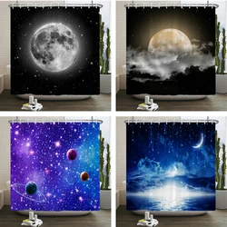 Full Moon Starry Sky Shower Curtain Midnight View Dreamy Mystic Bathroom Curtains Waterproof Fabric Home Decor Curtain With Hook