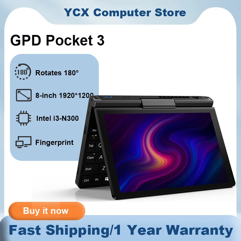 Mini laptop GPD Pocket 3 da 8 pollici Intel N7505 NVIDIA 60 Hz Notebook 16 GB LPDDR4 * 3733 MHz 512 GB SSD NVMe 180 ° piegare i laptop aziendali