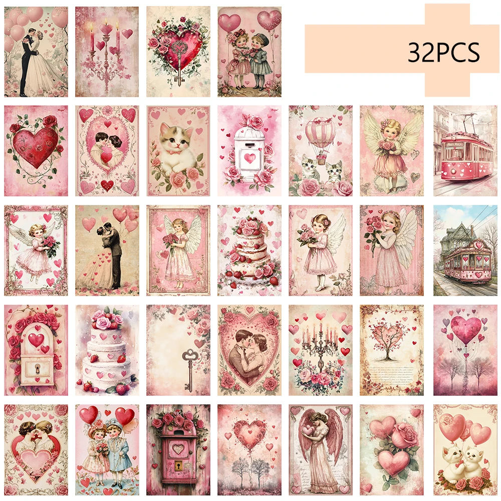 32pcs Postcards,  Whimsical Victorian Love ,Indoor Bedroom Decor,Wall Stickers,Message Cards,Greeting Cards, Memorial Postcards
