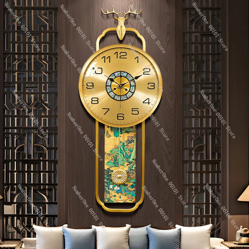 New Chinese brass wall clock, living room home decoration wall clock, creative country map