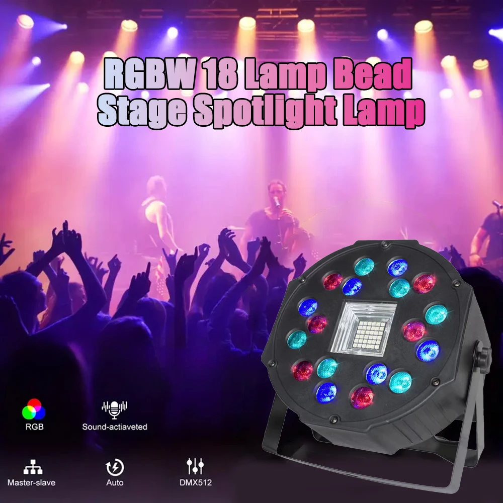

18 LED RGB Stage Par Light DMX512 Sound Activated Disco DJ Uplight Flat Stage Lighting Effect for Party Wedding Bar Club Decor