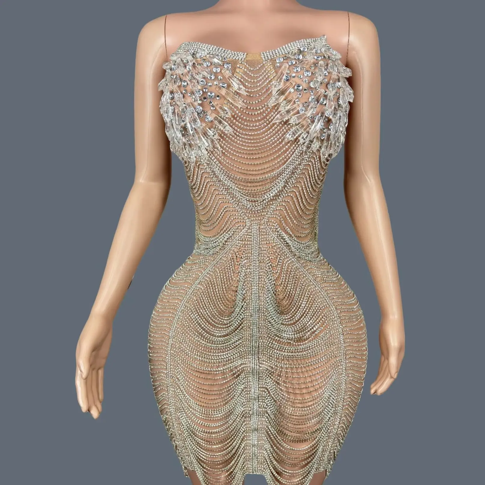 

Luxury Prom Elegant Backless Sexy Mini Evening Dress Birthday Party Event Sheer Mesh Ball Dress Crystal High-end Couture Ailisi