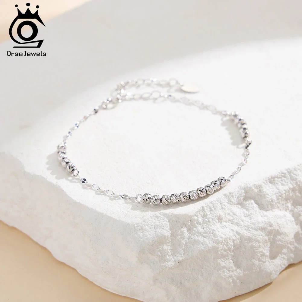 

ORSA JEWELS S925 Silver 3mm Ball Bead Chain Bracelet For Women Charm Round Ball Beads Hand Chain Luxury Fine Jewelry APB11