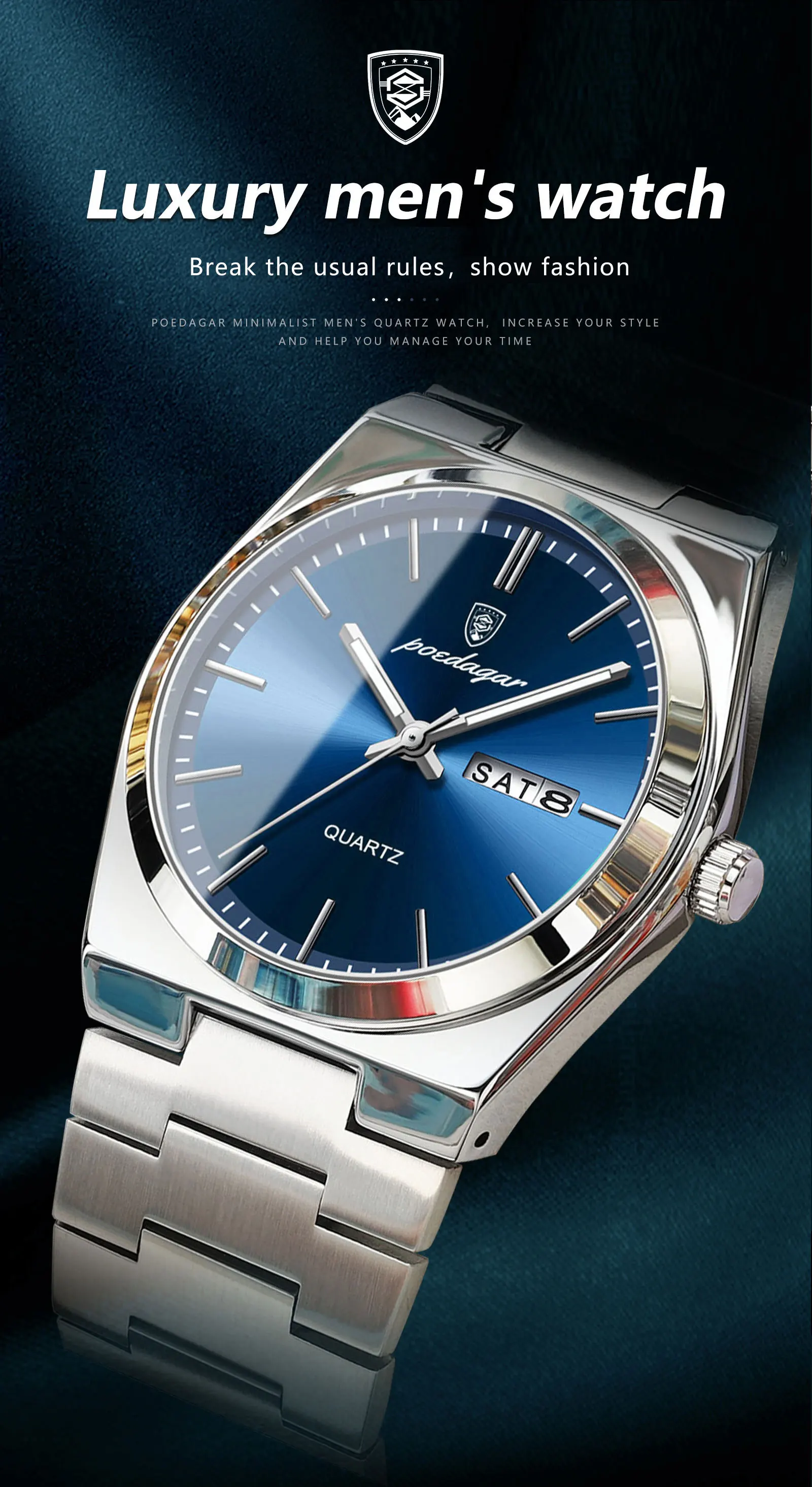 POEDAGAR Luxus Uhren Für Männer Edelstahl Wasserdicht Leucht Mann Uhr Datum Woche Mode Lässig männer Quarzuhr Reloj – Detail 2