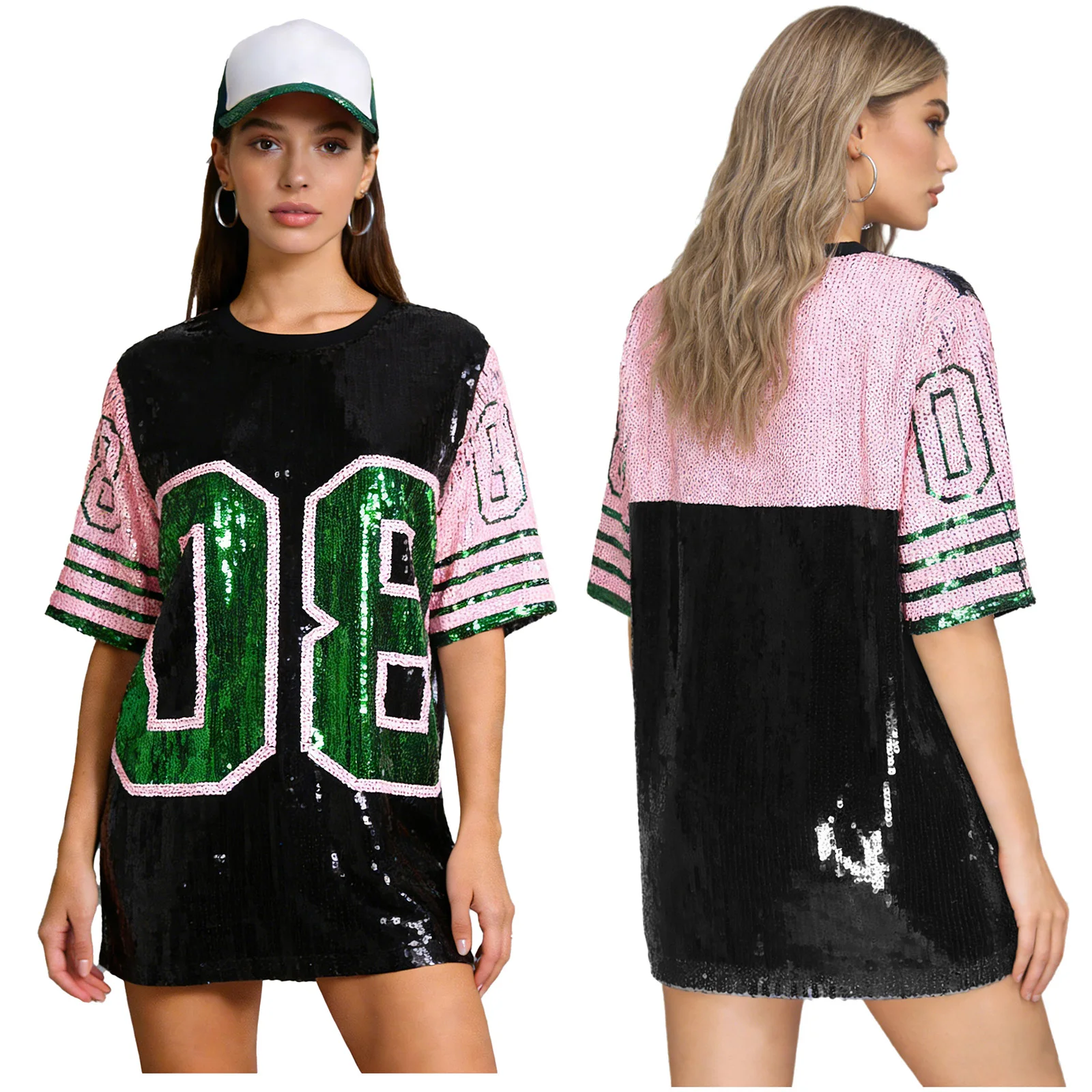 

Fashion Women Glittery Sequin Number Graphic T-shirt Crew Neck Short Sleeve Shirt Sporty Tops for Watching Ball Game Raves Party