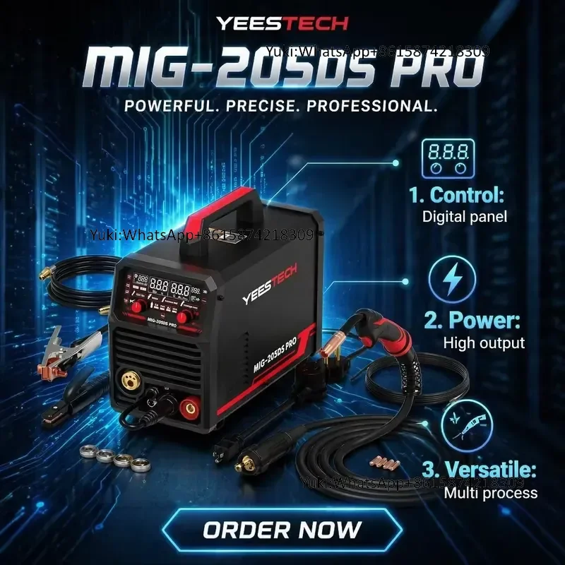 YEESTECH 205A 205DS PRO 205A MIG Welder 220V Dual Voltage 5-in-1 Gas MIG/Flux Core Spool  Lift TIG/Stick LED Digital
