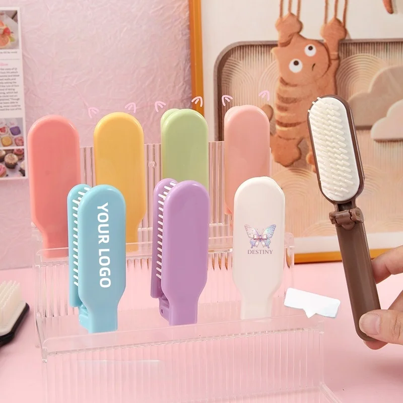 

【Logo Custom】50Pcs Customized Cute Mini Macaron Portable Folding Comb Beauty and Hairdressing Enterprise Gift Customization