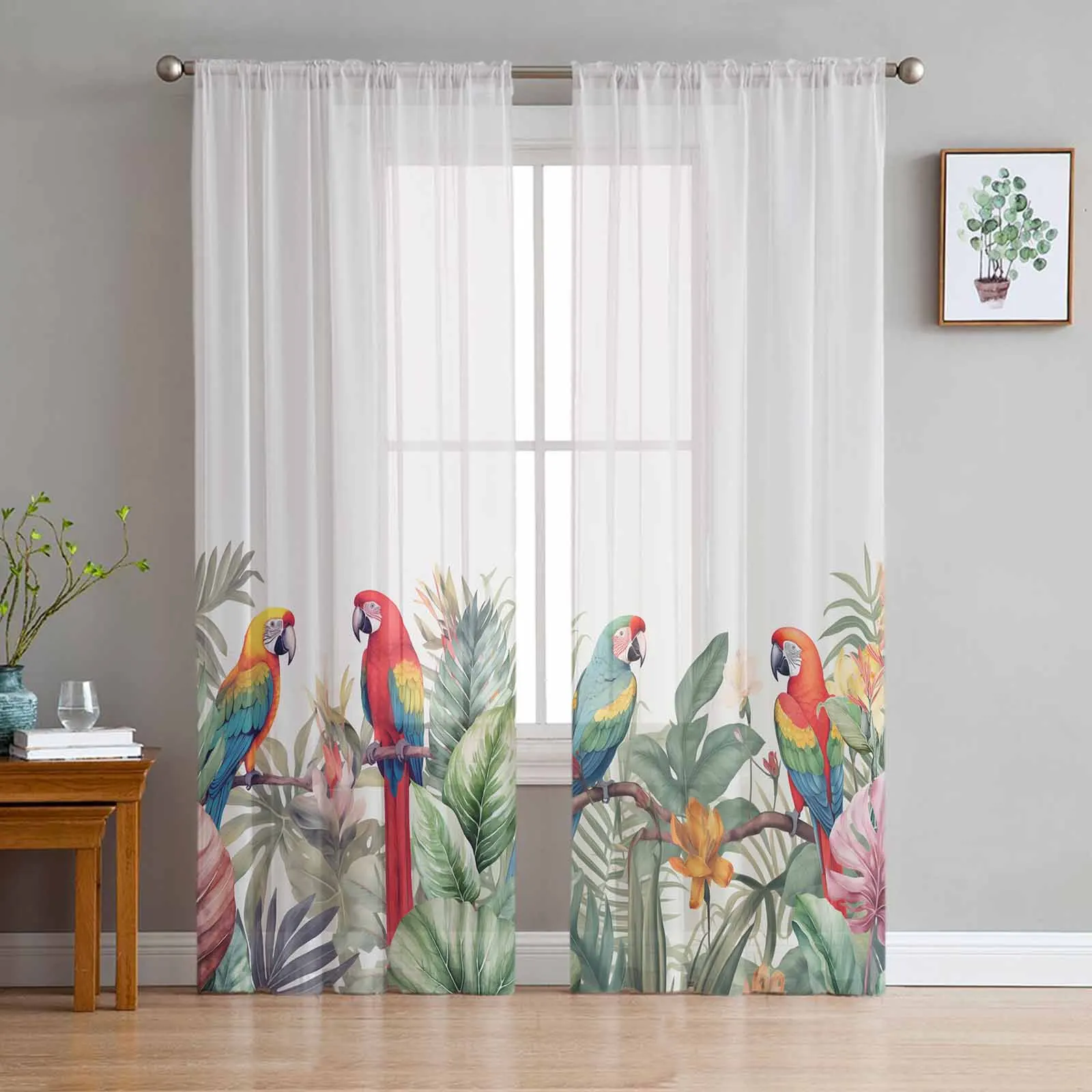 

Summer Tropical Rainforest Plants Curtains For Living Room Bedroom Kitchen Decoration Window Tulle Curtain