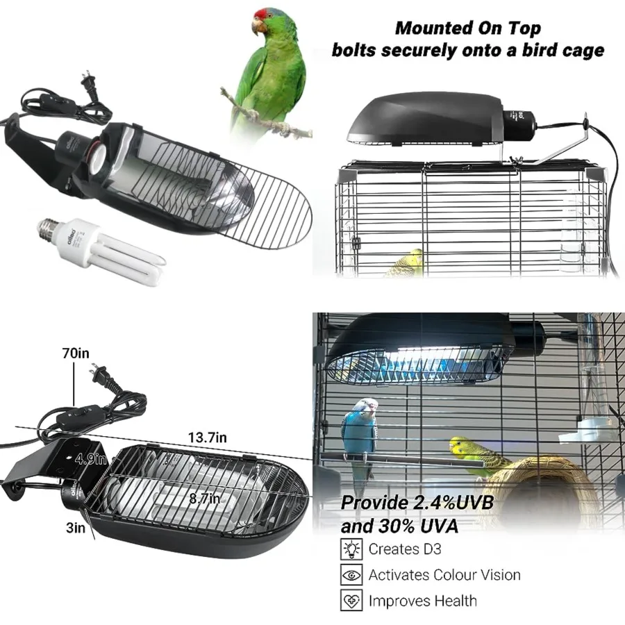 

Bird Cage Light Fixture Combo Kit, AvianSun Lamp Hood with 2.4% UVB UVA 20W Compact Fluorescent Bulb for All Kinds Captive Bird
