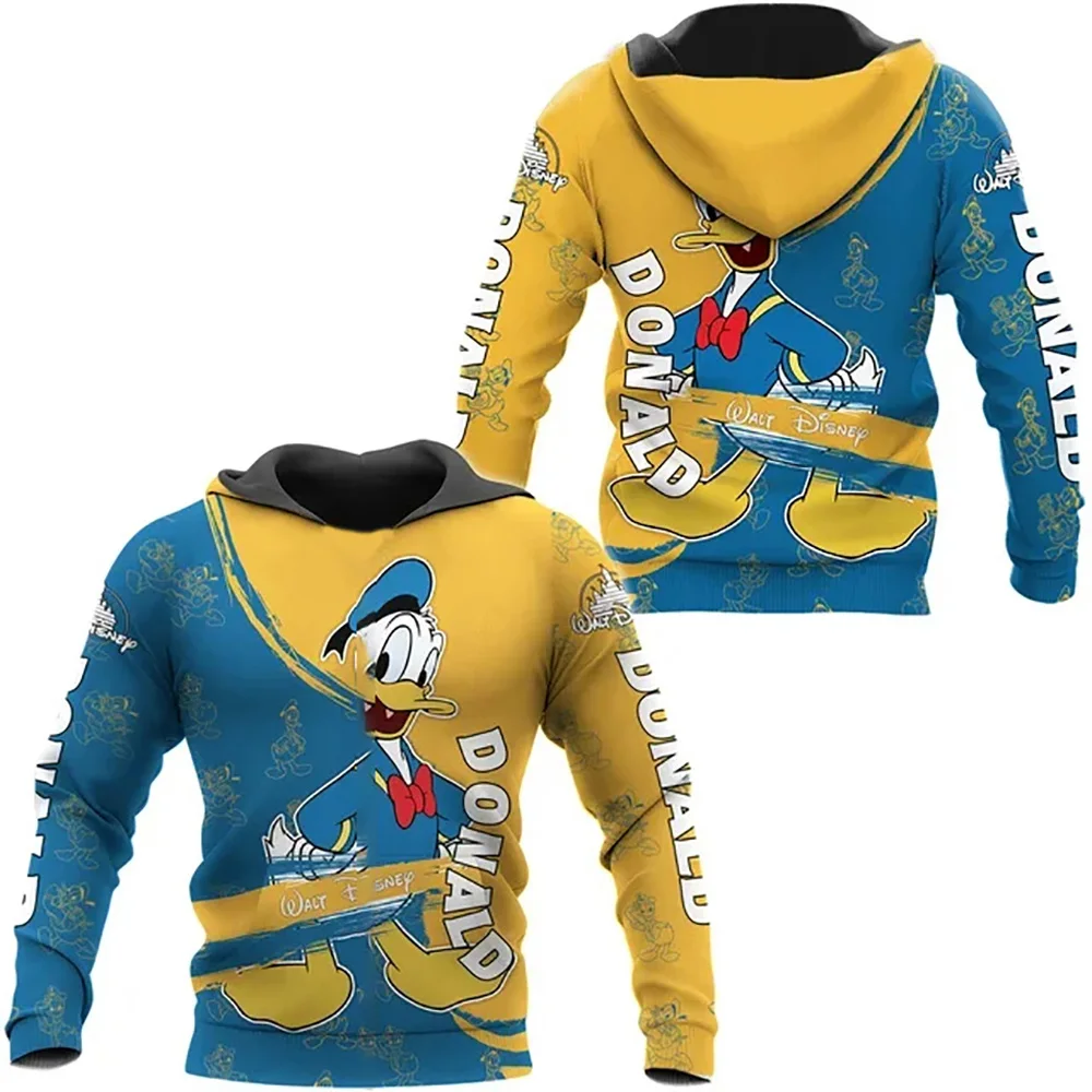 Disney Autumn Winter Kids Donald Duck Hoodie Cartoon Print Pullover Casual Hooded Clothing Boys Girls Fashion Coat With Hat