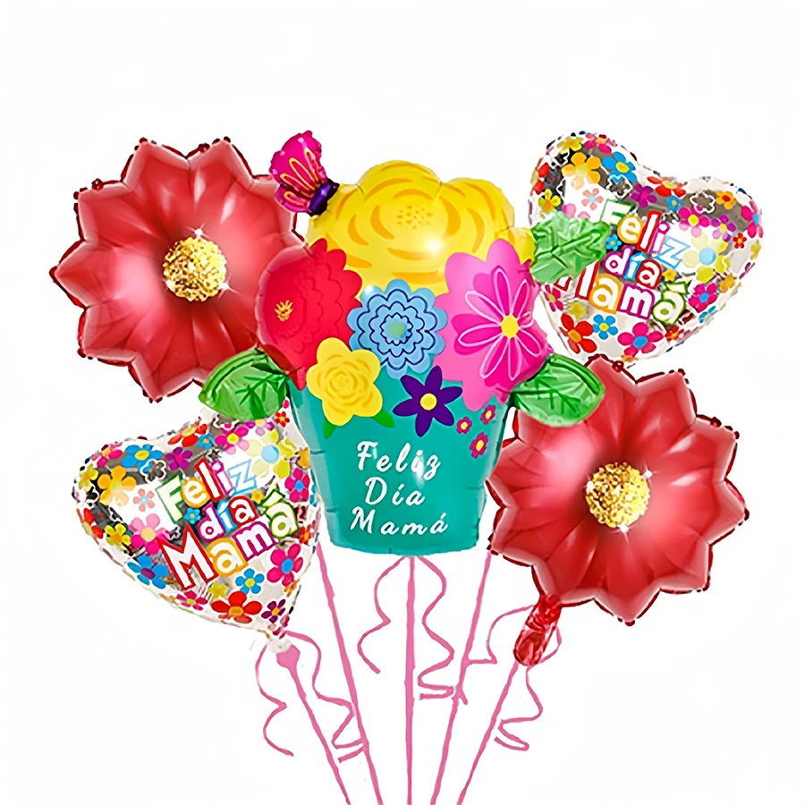 5pcs Mother\'s Day Decoration Balloon Set  Sunflower Flower Basket Trophy Balloons Home Decor