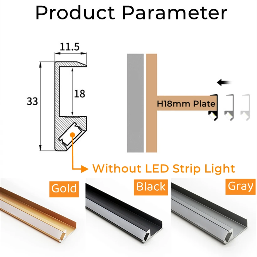 Encaixado led armário prateleira luz tala camada borda alumínio perfil 18mm placa de madeira backlight invisível braçadeira barra luzes tira