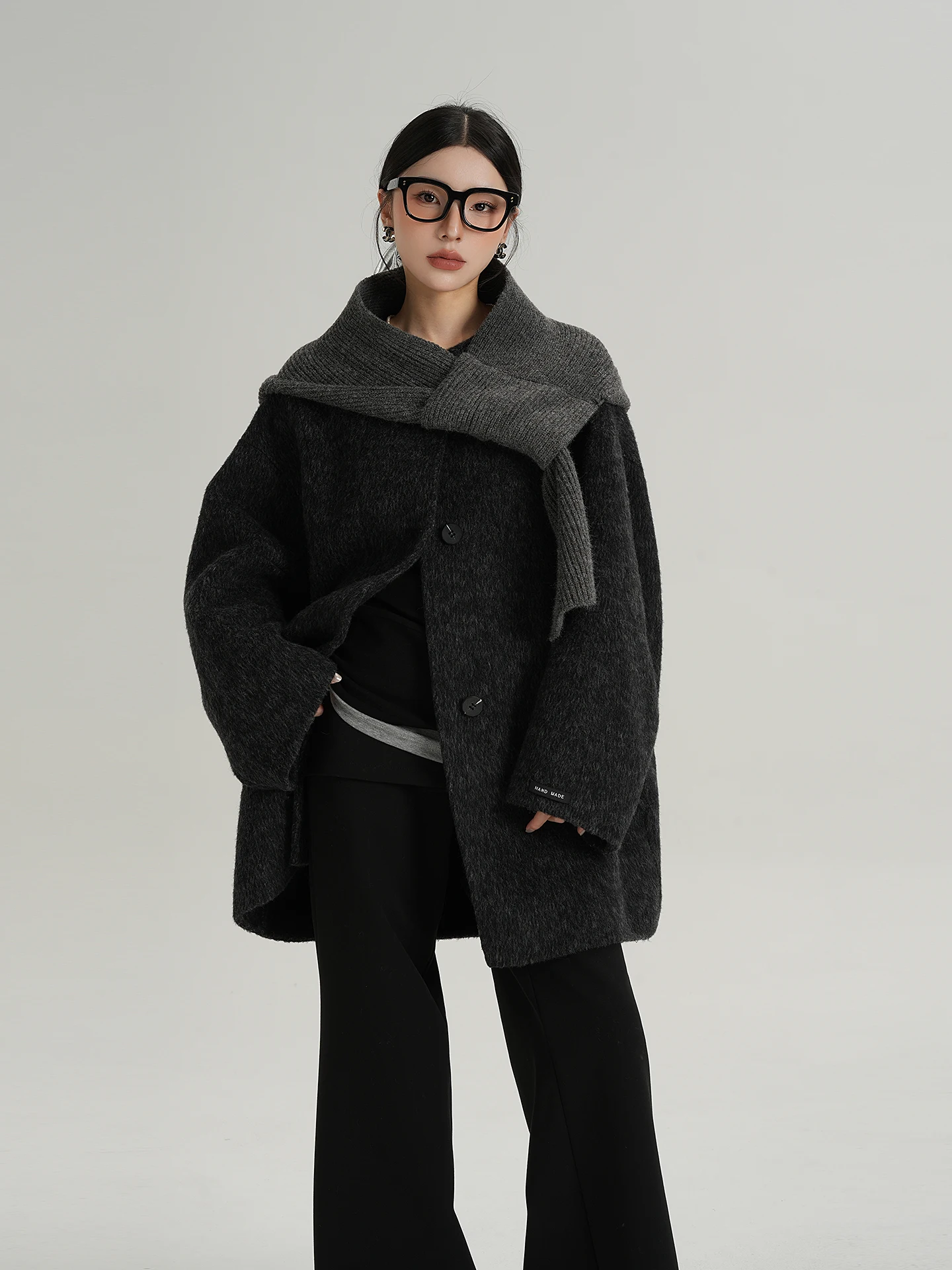 

SRYS AME вязаное шерстяное пальто со шляпой средней длины Ele Sle женское модное осенне-зимнее новое поступление Thiened