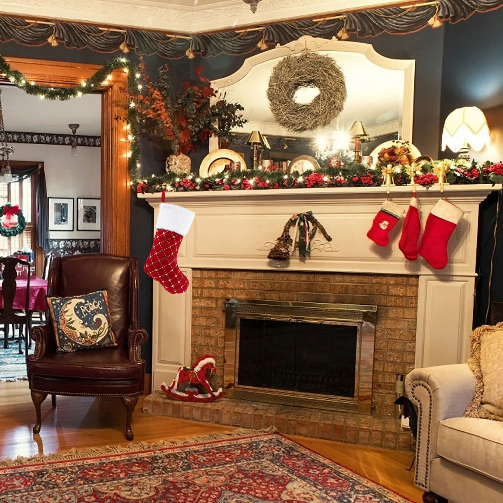 

1Pcs Christmas Sock Gift Storage Bag Candy Biscuit Bag Xmas Tree Hanging Decor Holiday Gift Packing Christmas Sock